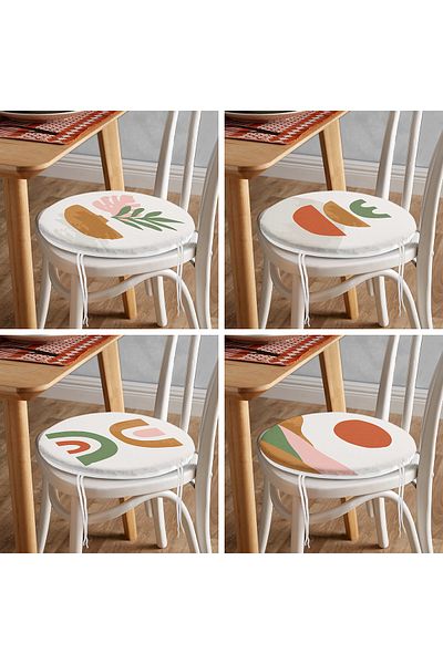 Realhomes 4-Piece Modern Round Zippered Chair Cushion Set with Onedraw Drawing on White Background