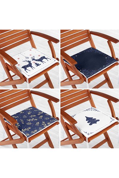 Realhomes 4-Piece Navy Blue Christmas Themed Digital Printed Modern Zippered Chair Cushion Set
