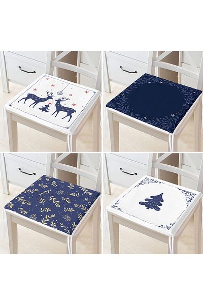 Realhomes 4-Piece Navy Blue Christmas Themed Digital Printed Modern Zippered Chair Cushion Set