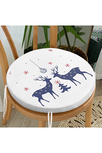 Realhomes Різдвяний цифровий принт з оленями на круглій подушці для стільця н...