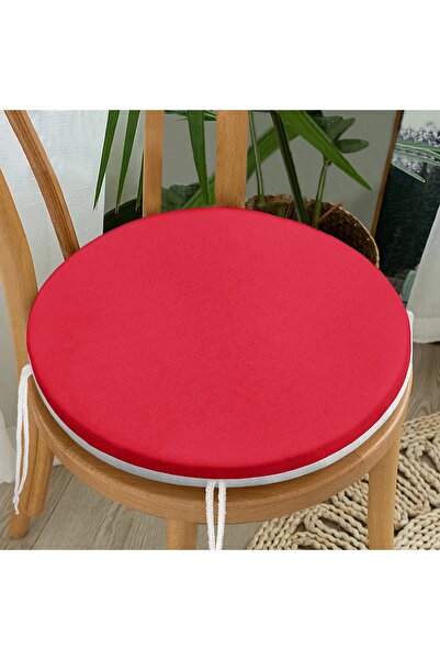 Realhomes Kırmızı Renkli Dijital Baskılı Yuvarlak Fermuarlı Sandalye Minderi