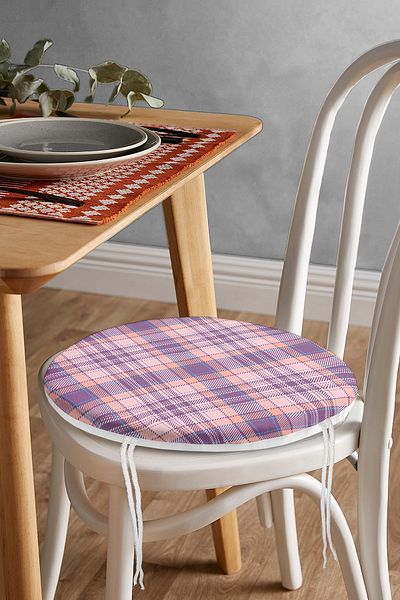 Realhomes Lilac Plaid Patterned Round Zippered Chair Cushion
