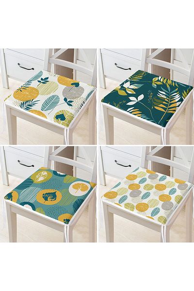 Realhomes 4-Piece Colorful Modern Zippered Chair Cushion Set with Leaf Pattern on the Floor