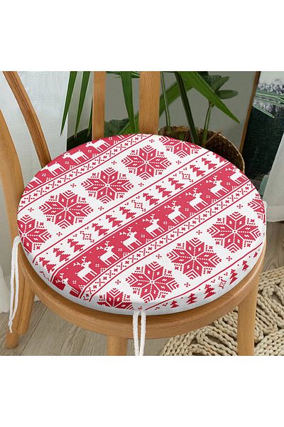 Realhomes Red White Deers Special Design Modern Round Zippered Chair Cushion