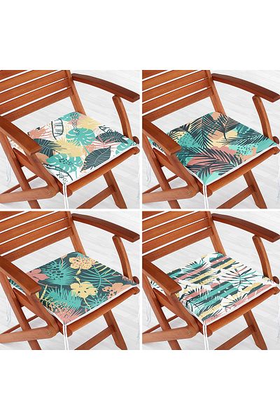 Realhomes 4-Piece Colorful Modern Zippered Chair Cushion Set with Leaf Pattern on the Floor
