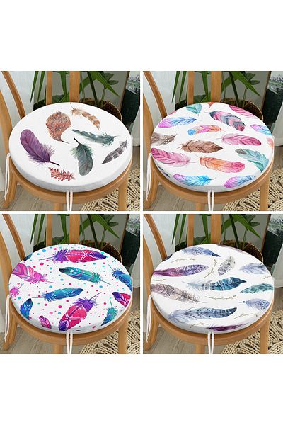 Realhomes Set of 4 Colorful Feathers Round Zippered Chair Cushions