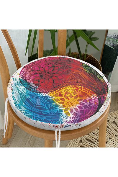 Realhomes Colorful Far East Balance Icon Digital Printed Round Zippered Chair Cushion