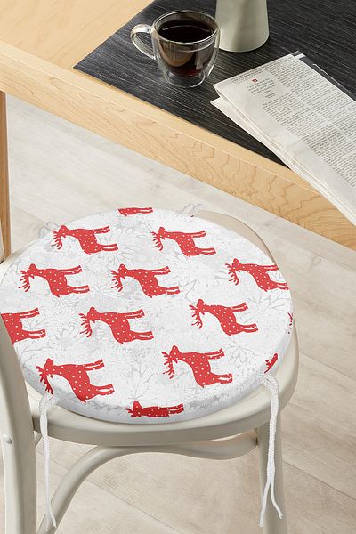 Realhomes Red Deer Patterned Special Designed Digital Printed Modern Round Zippered Chair Cushion