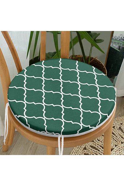 Realhomes Green Ogea Patterned Digital Printed Round Zippered Chair Cushion
