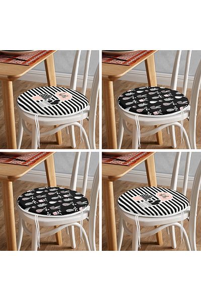 Realhomes 4-Piece Flowers in the Pot Special Design Digital Printed Modern Round Zippered Chair Cushion Set