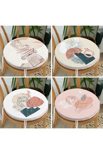 Realhomes 4-Piece Modern Round Zippered Chair Cushion Set with Onedraw Drawing on Colorful Floor