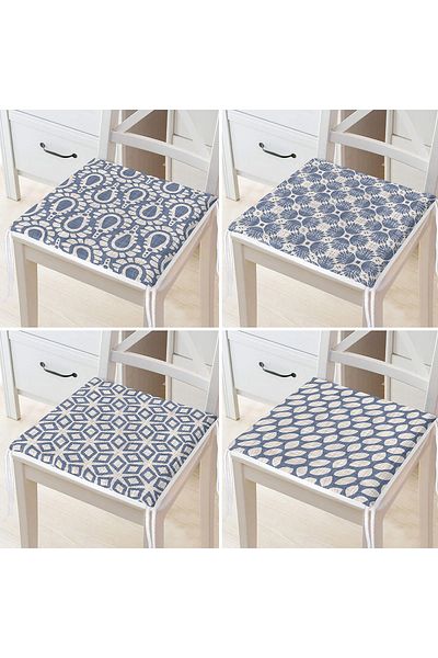 Realhomes 4-Piece Digital Printed Zippered Chair Cushion Set with Geometric Shapes on Denim Floor
