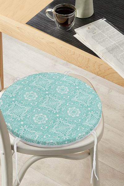 Realhomes Digital Printed Round Zippered Chair Cushion with Damask Figure