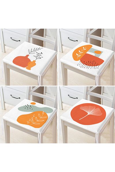 Realhomes 4-Piece Modern Zippered Chair Cushion Set with Onedraw Drawing on White Background
