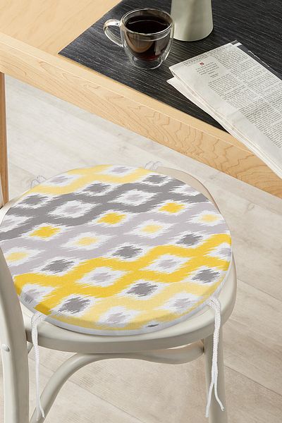 Realhomes Yellow Gray Zigzag Patterned Modern Design Round Zippered Chair Cushion