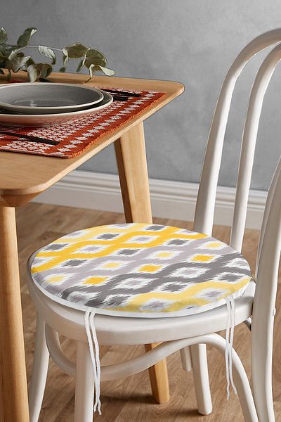 Realhomes Yellow Gray Zigzag Patterned Modern Design Round Zippered Chair Cushion