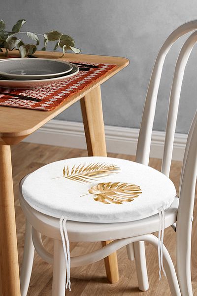 Realhomes 3D Gold Look Palm Leaves Modern Round Zippered Chair Cushion