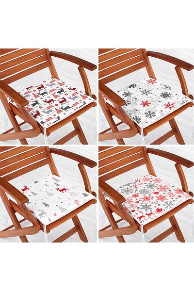 Realhomes 4-Piece New Year's Concept Zippered Chair Cushion Set with White Background