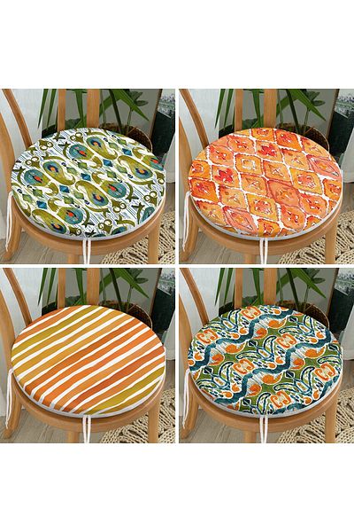 Realhomes Set of 4 Orange Green Marbling Special Design Round Zippered Chair Cushions