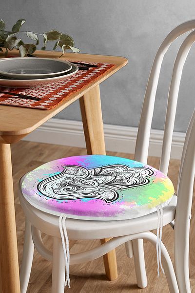 Realhomes Fatma Mother Hand Themed Special Design Round Zippered Chair Cushion on Rainbow Floor