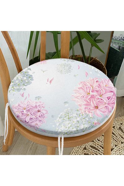 Realhomes Colorful Hydrangea Flower Digital Printed Modern Round Zippered Chair Cushion with Pastel Floor