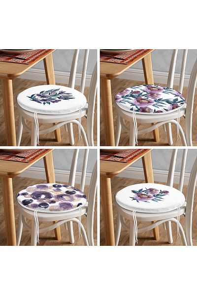 Realhomes 4-Piece Lilac Watercolor Motif Rose Design Round Zippered Chair Cushion Set