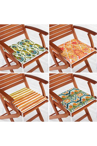 Realhomes Set of 4 Orange Green Marbling Special Design Zippered Chair Cushions
