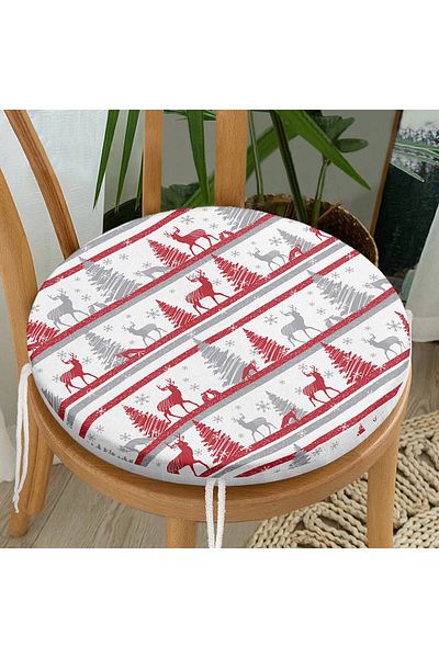 Realhomes Deer And Pine Trees Digital Printed Modern Round Zippered Chair Cushion