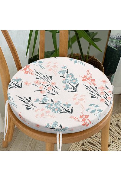 Realhomes Colorful Flower Patterned Digital Printed Modern Round Zippered Chair Cushion on White Background