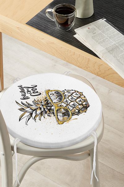 Realhomes 3D Pineapple Special Designed Round Zippered Chair Cushion on White Background