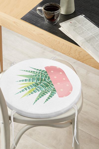 Realhomes Cactus Special Designed Digital Printed Round Zippered Chair Cushion