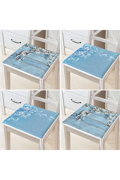 Realhomes Set of 4 Zippered Chair Cushions with Branch and Flower Design on Blue Floor