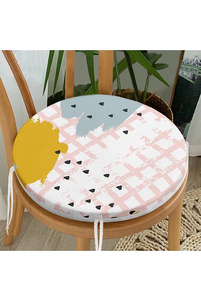 Realhomes Round Zippered Chair Cushion with Oil Painting Drawings on Square Floor