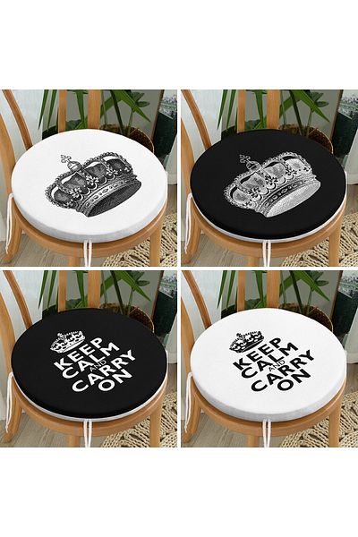 Realhomes 4-Piece Keep Calm Themed King Crown Motorized Round Zippered Chair Cushion Set