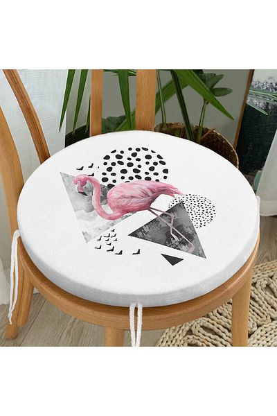 Realhomes Seagull Patterned Flamingo Themed Digital Printed Round Zippered Chair Cushion