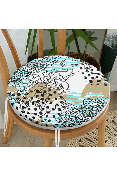 Realhomes Digital Printed Modern Round Zippered Chair Cushion with Onedraw Drawing on Colorful Background
