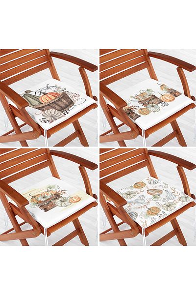 Realhomes 4-Piece Pumpkin Drawing Special Design Digital Printed Modern Zippered Chair Cushion Set