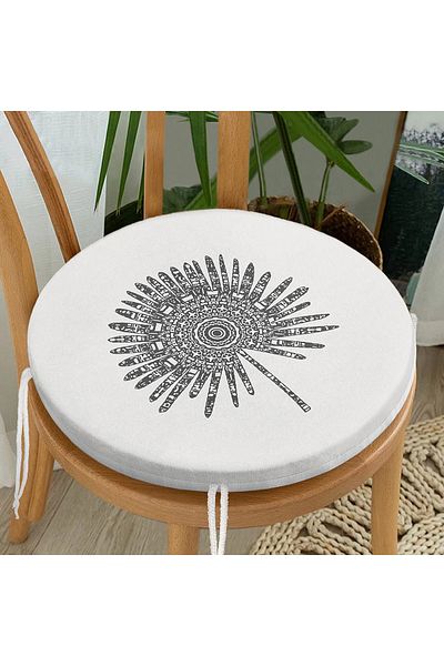 Realhomes Black and White Flower Designed Modern Round Zippered Chair Cushion