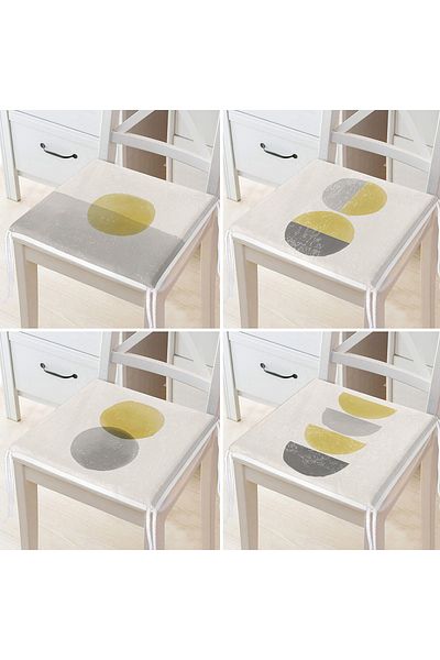 Realhomes Set of 4 Abstract Drawing Pastel Colored Special Design Digital Printed Modern Zippered Chair Cushions