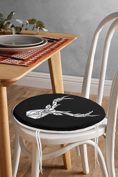 Realhomes Round Zippered Chair Cushion with Marble Motif and Deer Design on Black Background