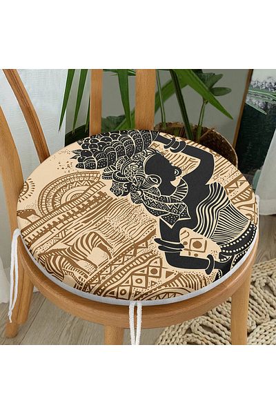 Realhomes Ethnic Pattern Floored African Women's Motif Round Zippered Chair Cushion
