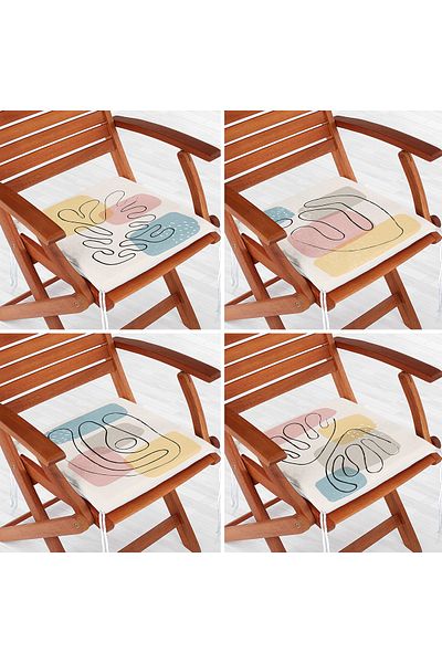 Realhomes 4-Piece Modern Zippered Chair Cushion Set with Onedraw Drawing on Colorful Floor