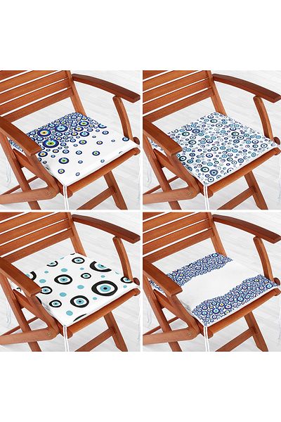 Realhomes Set of 4 Evil Eye Bead Patterned Zippered Chair Cushions