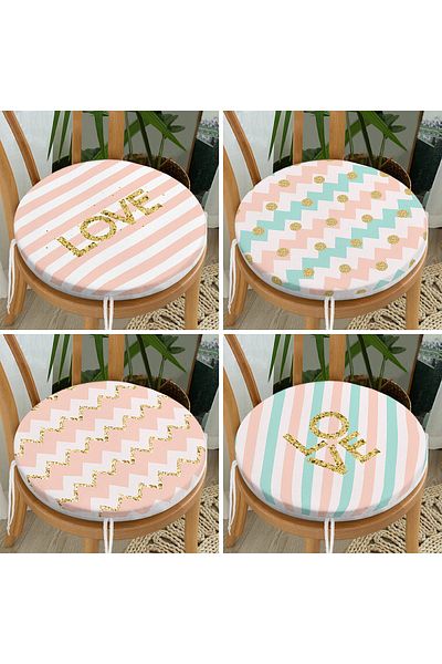Realhomes 4-Piece Modern Round Zippered Chair Cushion Set with Gold Detail Love Writing on White Background