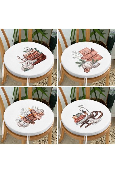 Realhomes Set of 4 Winter Themed Special Design Digital Printed Modern Round Zippered Chair Cushions