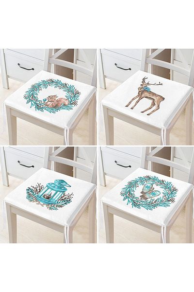 Realhomes Set of 4 Special Design Winter Themed Digital Printed Modern Zippered Chair Cushions