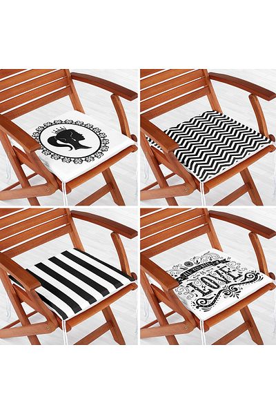 Realhomes Set of 4 Black and White Colored Decorative Zippered Chair Cushions