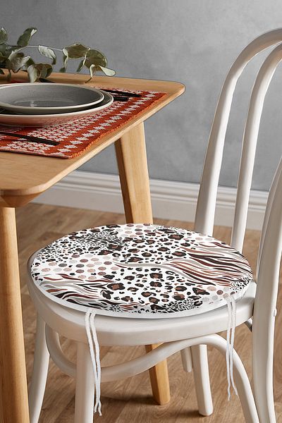 Realhomes Leopard Digital Printed Ikat Patterned Modern Round Zippered Chair Cushion