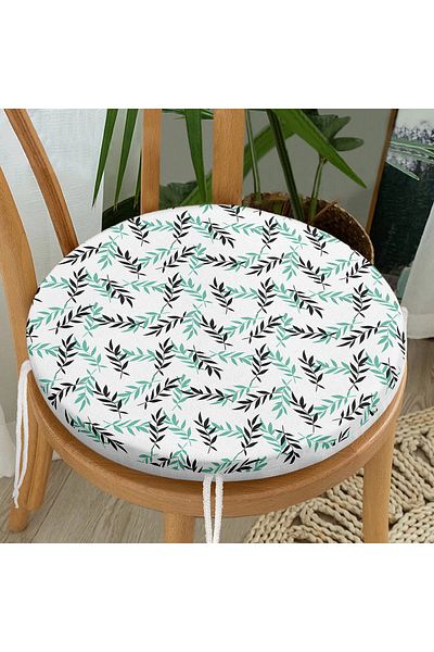 Realhomes Green Black Leaf Patterned Digital Printed Modern Round Zippered Chair Cushion