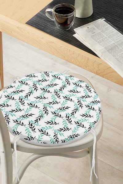 Realhomes Green Black Leaf Patterned Digital Printed Modern Round Zippered Chair Cushion